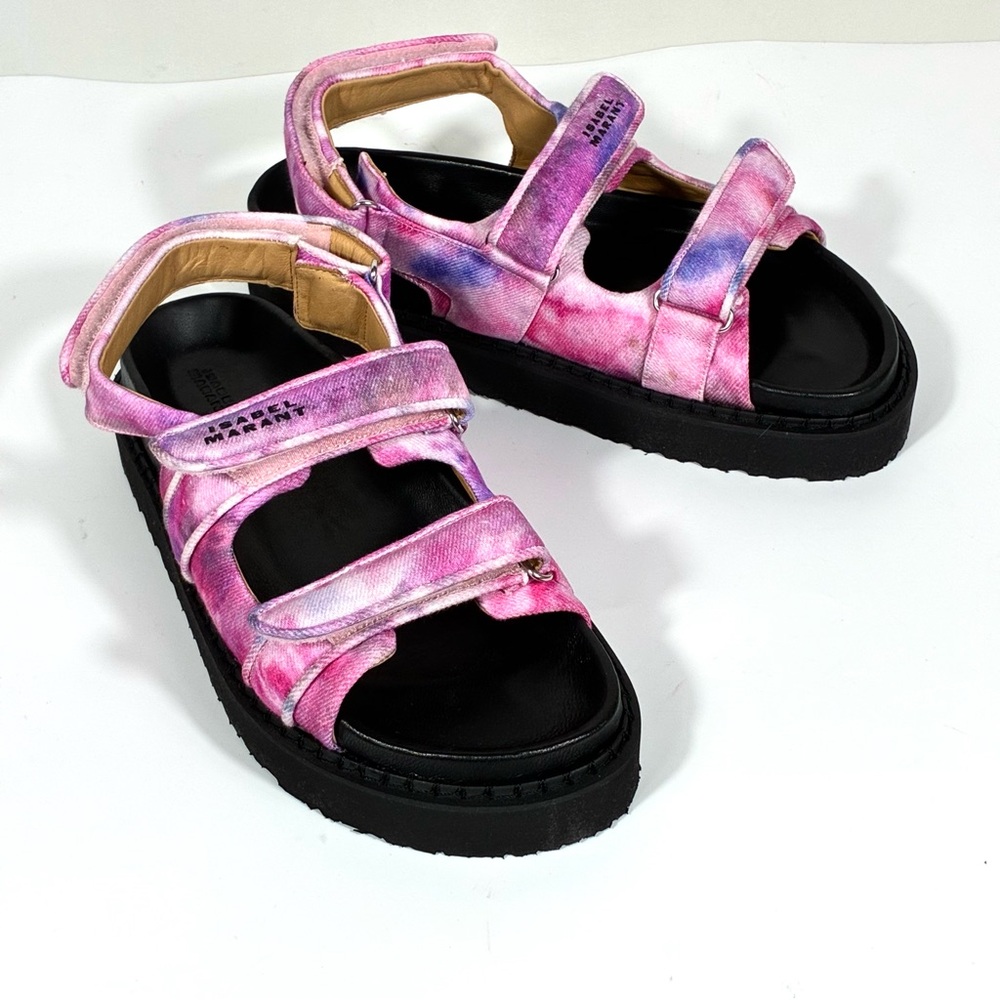 Isabel Marant Madee Platform Sandal Mulberry Tie Dye 41 10 NEW Flat Pink Purple - Picture 13 of 17
